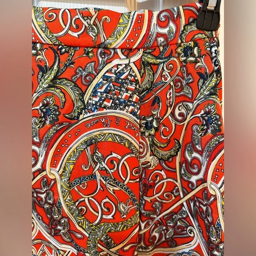 H&M Vibrant Orange Patterned Scarf Skirt Chain Pleat asymmetrical